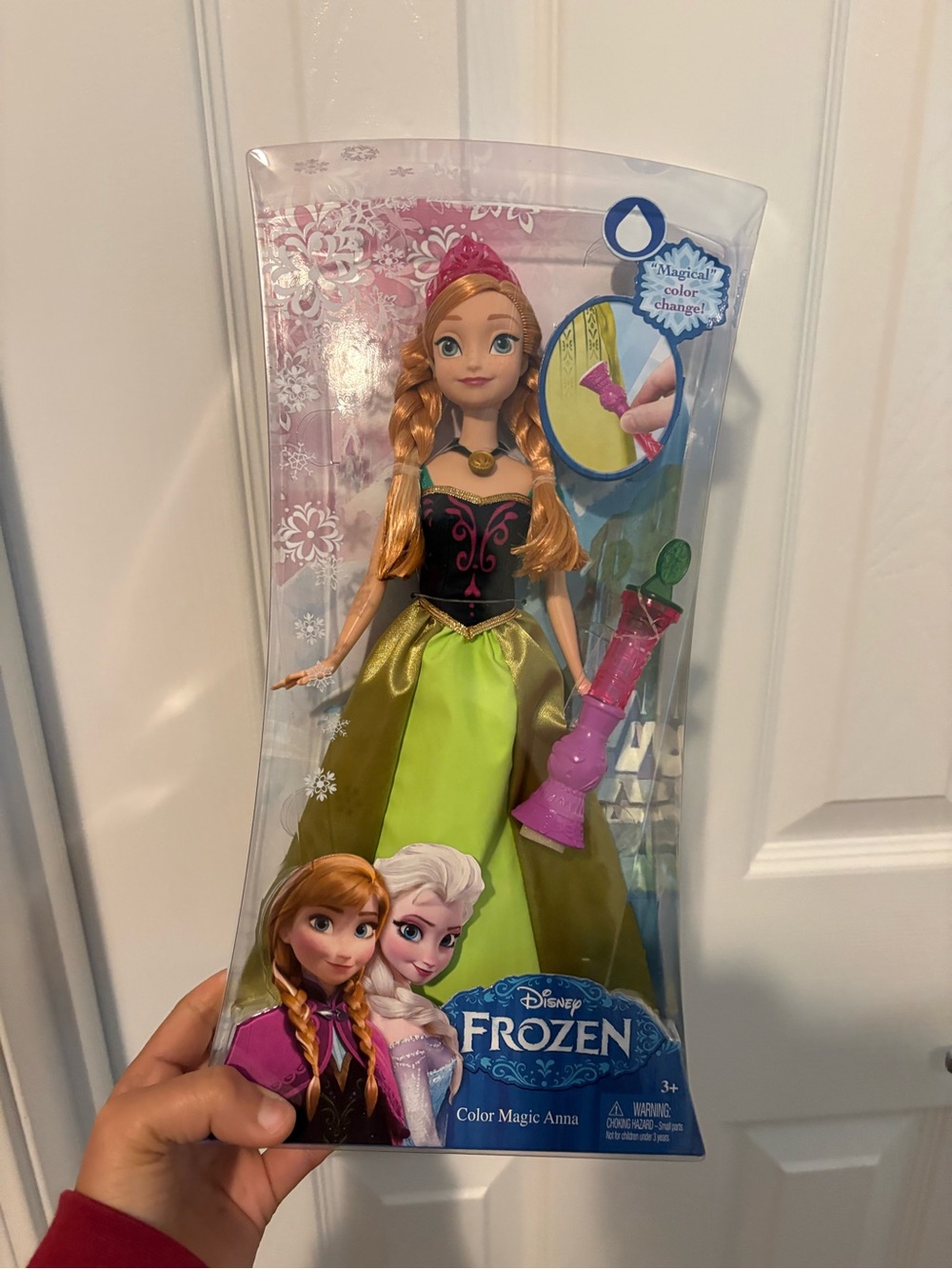 Unopened Disney Anna Color Change Doll with Pink Accessory and Green Dress